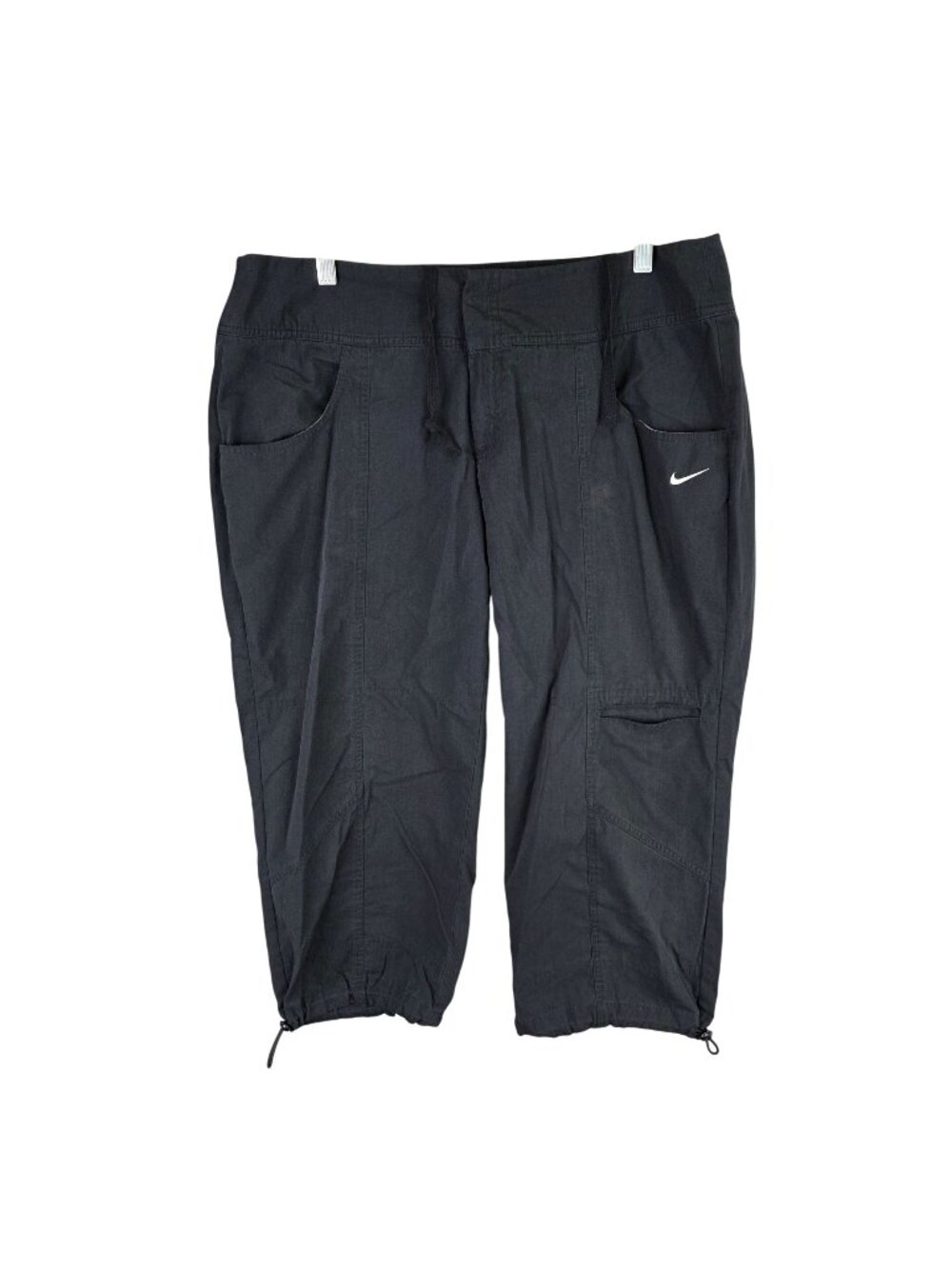 Womens Nike Black Capri Pants Drawstring Cuffs Polyester Cotton Blend Size XL